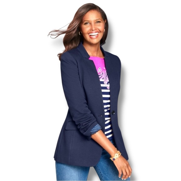 Talbots Jackets & Blazers - TALBOTS EASY KNIT BLAZER TWILL - Indigo Blue Plus 14W